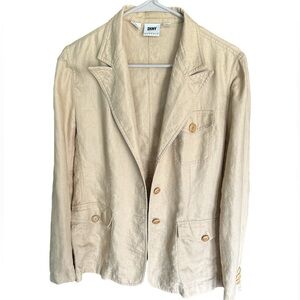 DKNY Classic linen tan blazer jacket made in Hong Kong